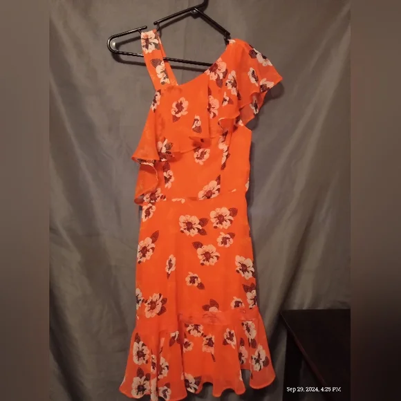 open lace back dress Neon Orange Roll Neck Rib Midi Jumper Dress main image 1